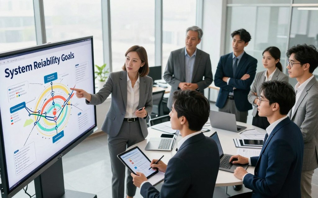 Team checking roadmap progress against system reliability goals